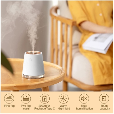 USB LED Mini Soğuk Mist Nemlendirici 500ml 2000mah Şarj Edilebilir 2'si 1 Arada Nemlendirici