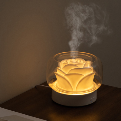 ED Gece Lambası Aroma Yağı Difüzörü 400ml Nemlendirici Çiçek Şekli Beyaz